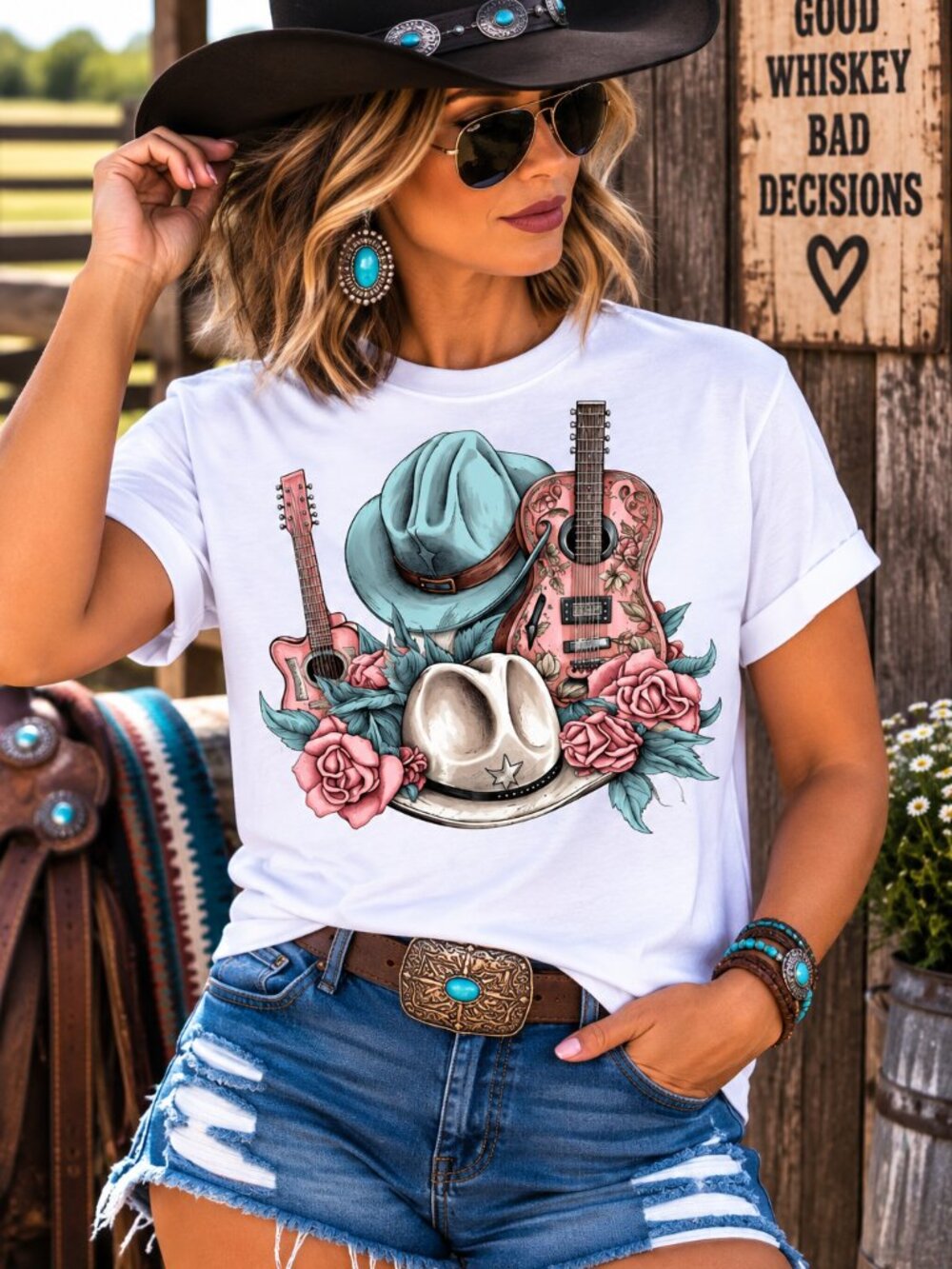 Western Country Floral Graphic T Shirt Trendy Boutique Style Tee Womens White
